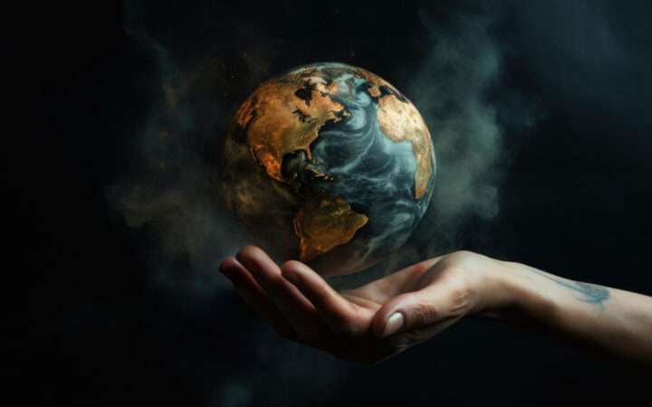 smoking globe floating on one hand